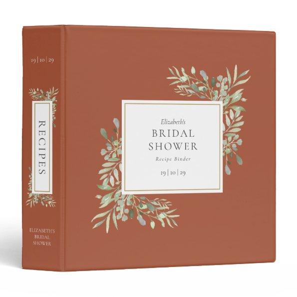 Botanical Greenery Terracotta Bridal Shower Recipe 3 Ring Binder