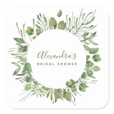 Botanical Greenery Watercolor Bridal Shower Square Sticker
