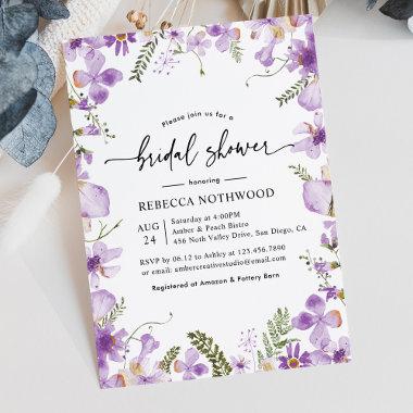 Botanical Lavender Lilac Florals Bridal Shower Invitations