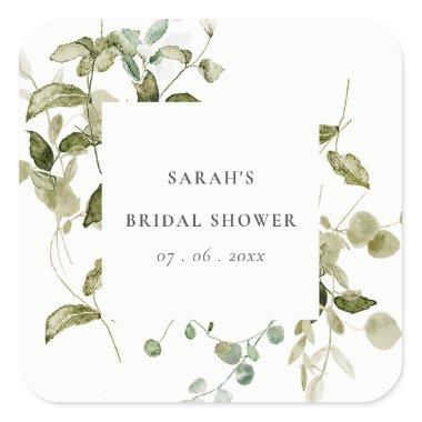 Botanical Leafy Foliage Watercolor Bridal Shower Square Sticker