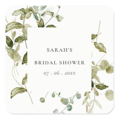 Botanical Leafy Foliage Watercolor Bridal Shower Square Sticker