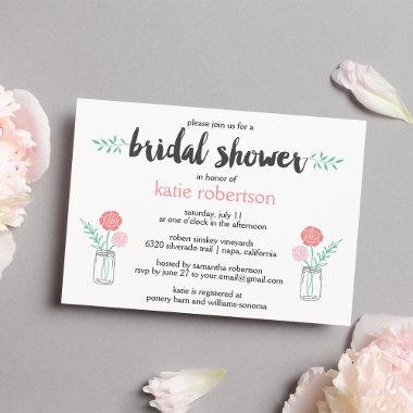 Botanical Mason Jar Bridal Shower Invitations