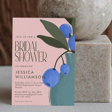 Botanical Painting Blue Pink Floral Bridal Shower Invitations