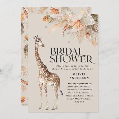Botanical pampas grass giraffe bridal shower Invitations