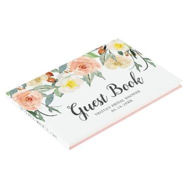 Botanical Peach Watercolor Floral Bridal Shower Guest Book