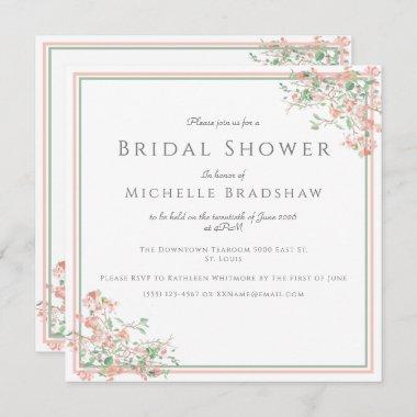 Botanical Pink and Green Boho Bridal Shower Invitations