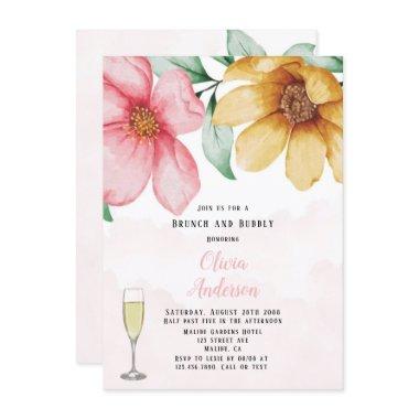 Botanical Pink and Yellow Floral Brunch and Bubbly Invitations