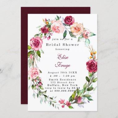 Botanical Pink Burgundy Floral Bridal Shower Invit Invitations