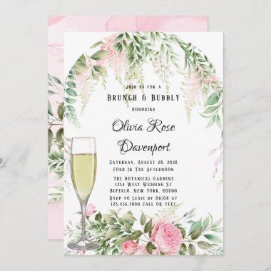 Botanical Pink Wisteria Floral Brunch and Bubbly Invitations