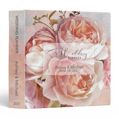 Botanical Rose Peony Watercolor Wedding Planner 3 Ring Binder