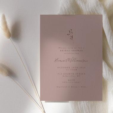 Botanical Script Dusty Mauve Boho Bridal Shower Invitations