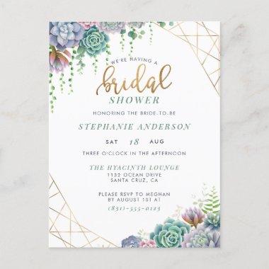 Botanical Succulents & Gold Script Bridal Shower Invitation PostInvitations