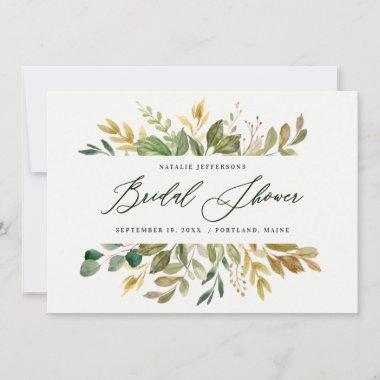 Botanical watercolor green gold bridal shower Invitations