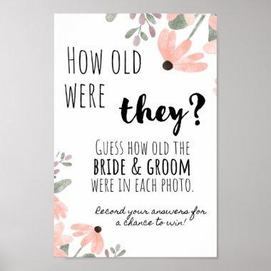 Botanical Watercolor "Guess The Age" Bridal Shower Poster