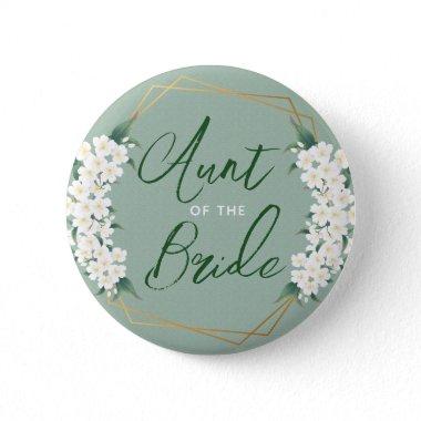 Botanical White Flowers on Green Aunt of Bride Button