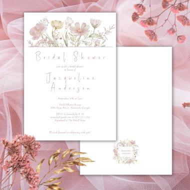 Botanical Wildflowers Dusty Rose Bridal Shower Invitations