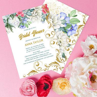 Botanicals Faux Gold Glitter Swirls Bridal Shower Invitations