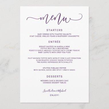 Bounce Calligraphy Swirly (Plum / Purple) Wedding Menu