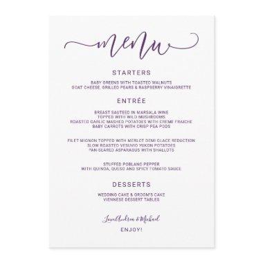 Bounce Calligraphy Swirly (Plum / Purple) Wedding Menu