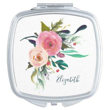 Bountiful Boho Blooms Bridal Wedding Gift Favor Compact Mirror