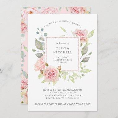 Bountiful Roses Elegant Pink Floral Bridal Shower Invitations