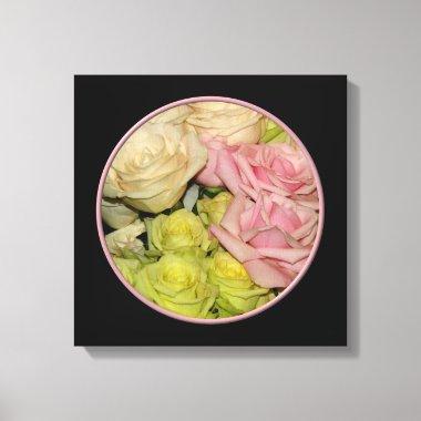 Bouquet of pink, yellow & peach roses canvas print