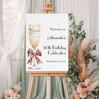 Bow bubbles sparkling wine birthday party welcome foam board