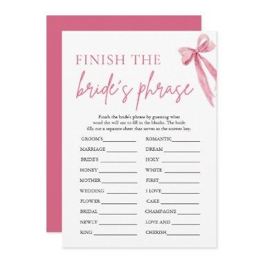 Bow Finish the Bride's Phrase Bridal Shower Game Invitations