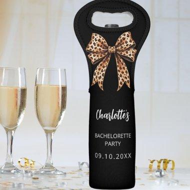 Bow leopard print black Bachelorette Party Wine Bag
