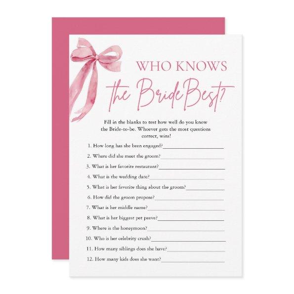 Bow Who Knows The Bride Best Bridal Shower Game Invitations