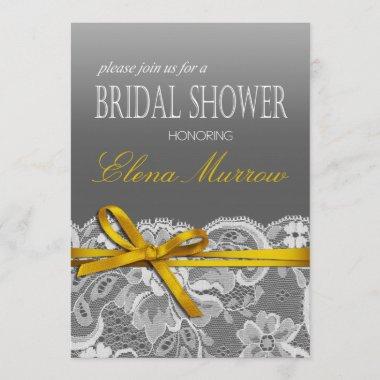 Bows Ribbon & Lace Bridal Shower gray yellow Invitations