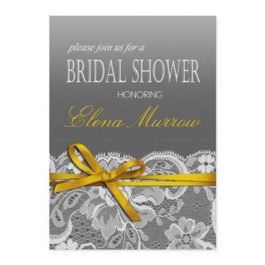 Bows Ribbon & Lace Bridal Shower gray yellow Invitations