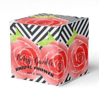 Boxed Stripes Watercolor Roses Derby 2" Square Favor Boxes