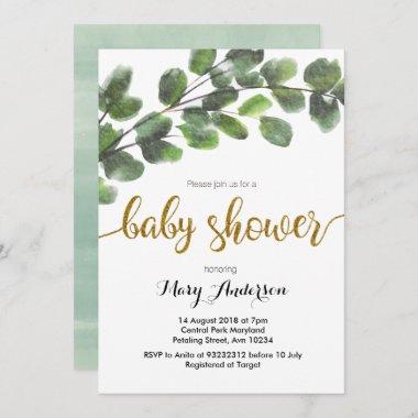 Boy Greenery Baby Shower Invitations