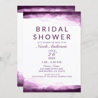 Boysenberry Purple Watercolor Modern Bridal Shower Invitations