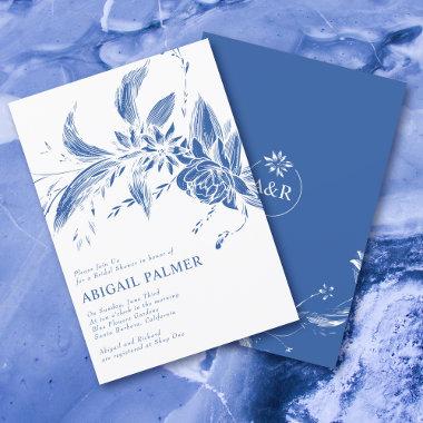 Branch with blue flowers wedding bridal shower Invitations