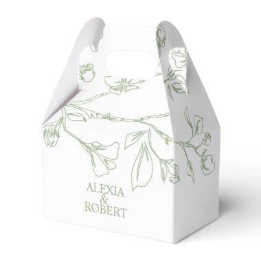 Branch with line art sage green flowers wedding favor boxes