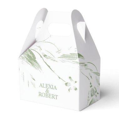 Branch with sage green and white flowers wedding favor boxes