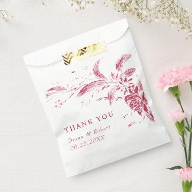 Branch with viva magenta and white flowers wedding favor bag