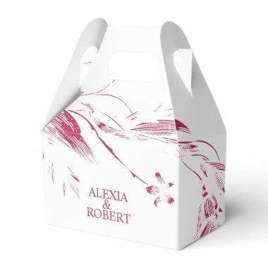 Branch with viva magenta and white flowers wedding favor boxes