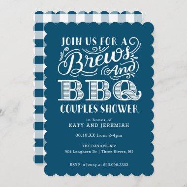Brews and BBQ Couples Shower in Blue Invitations