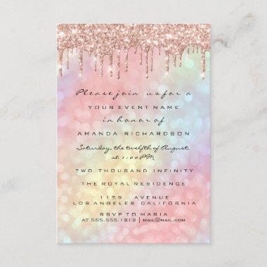 Bridal 16th Rose Gold Wedding Holographic Drips Invitations