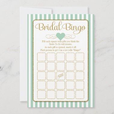 Bridal Bingo Mint Green Gold Bridal Shower Game Invitations