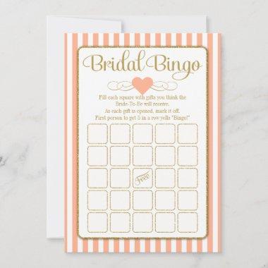 Bridal Bingo Peach Gold Bridal Shower Game Invitations