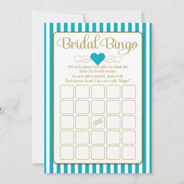 Bridal Bingo Turquoise Gold Bridal Shower Game Invitations