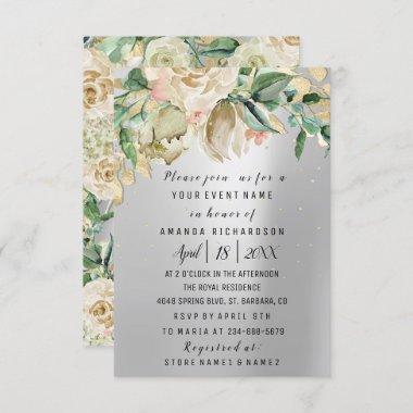 Bridal Birthday Flower Gold Mint Silver Gray Paint Invitations