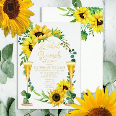 Bridal Brunch Sunflowers | Eucalyptus Floral Frame Foil Invitations