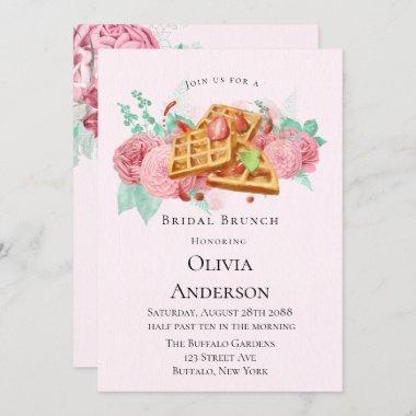 Bridal Brunch Waffles Pink and Mint Invitations