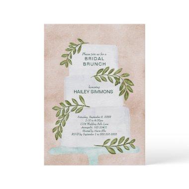 Bridal Brunch Watercolor Wedding Cake w/ Greenery Invitations