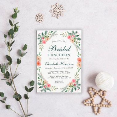 Bridal Christmas Luncheon Floral Watercolor Invitations